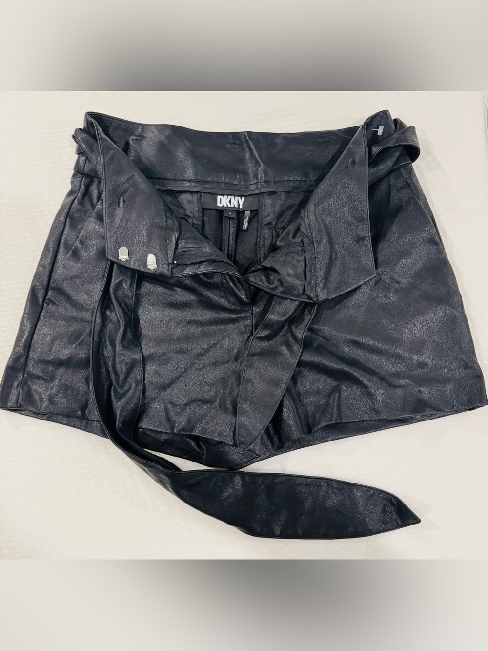 DKNY Black Leather shorts with Tie